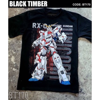 เสื้อยืดผ้าฝ้ายsell like hot cakesBT 170 RX-0 UNICORN GUNDAM เสื้อยืด ลายหนัง สกรีนลาย ผ้าหนา Movie BT Black Timber S M