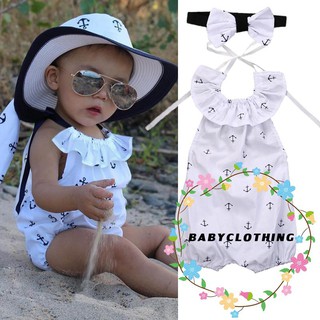 GYB-สาวทารกฝ้ายทารก Romper Anchor Ruffles Onsies ชุดเสื้อผ้าบอดี้สูท