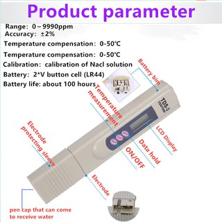 TDS-3 เครื่องวัดคุณภาพน้ำรุ่นใหม่ล่าสุด ปากกาตรวจวัดอุณหภูมิ และวัดค่าแร่ธาตุ สารละลายปนเปื้อนในน้ำ TDS ในของเหลว(PPM)