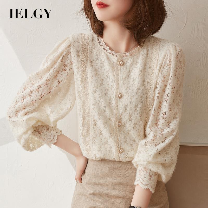 เสื้อเชิ้ตแขนยาวลายโครเชต์สไตล์ฝรั่งเศส สำหรับผู้หญิง