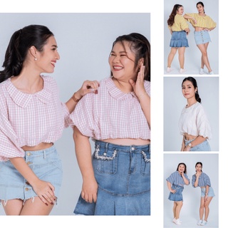 เสื้อครอป คอปก แขนพอง หลากสี  I01