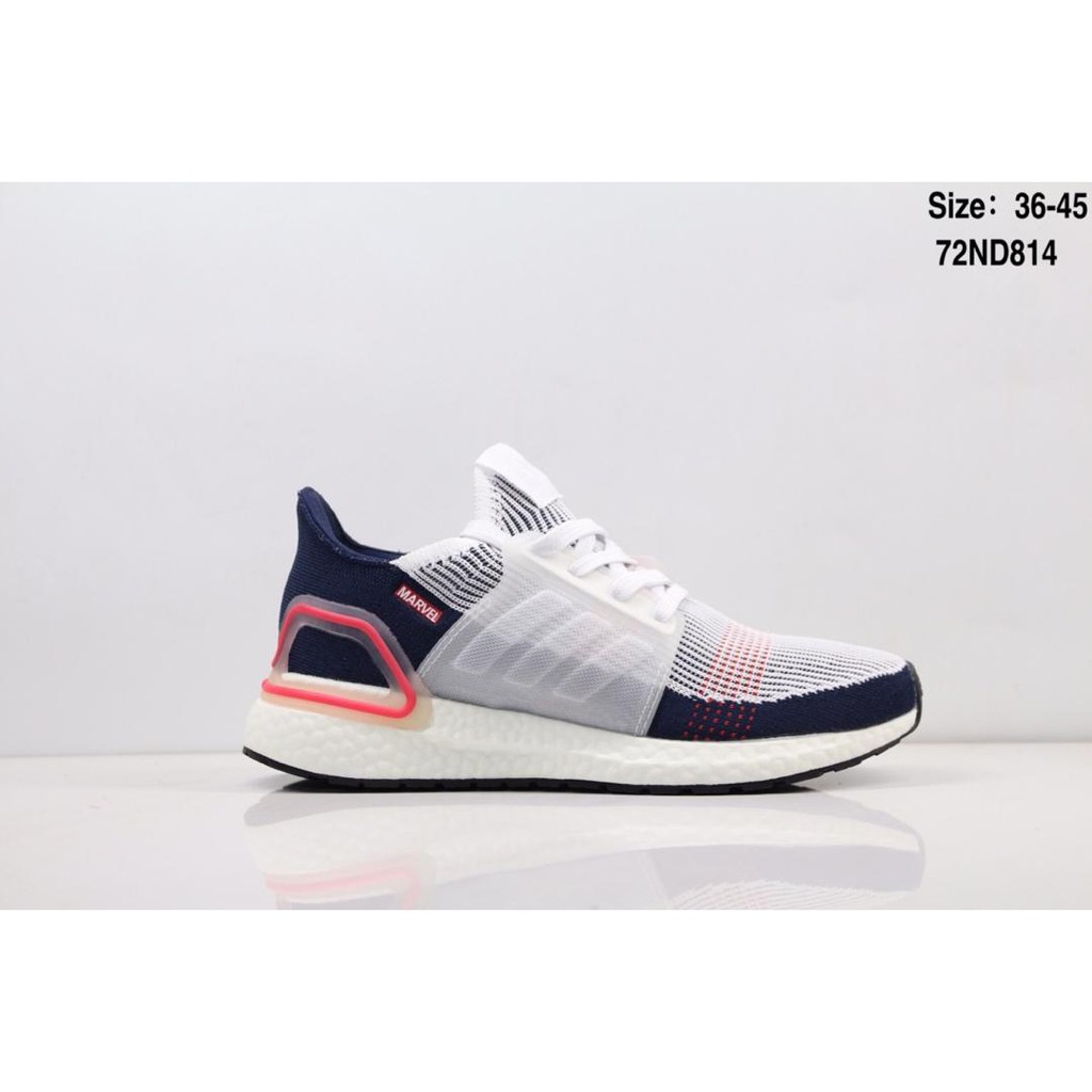 Adidas Ultra Boost 19 UB5.0 Super Elastic Popcorn Couple Running Shoes White Deep Blue Adidas Ultra Boost 19 UB5.0 Super Elastic Popcorn Couple Running Shoes White Deep Blue