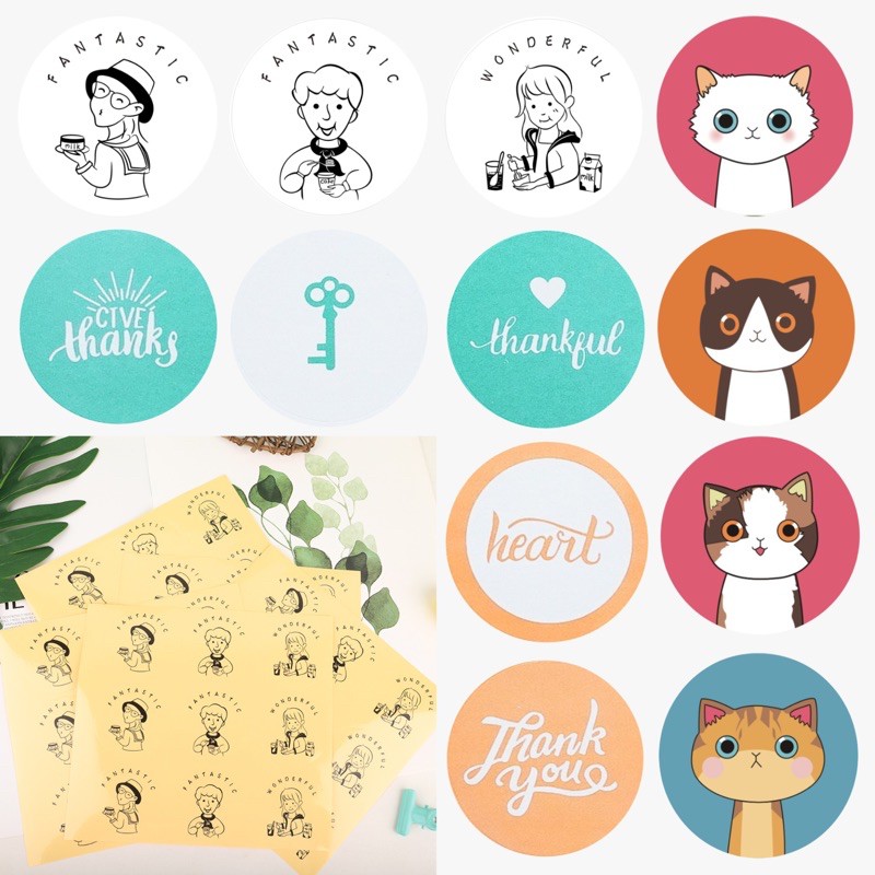 (ขนาดใหญ่ 3.5-5ซม.) Sticker thank you/ handmade สติกเกอร์ขอบคุณ สติ๊กเกอร์ติดฉลาก ติดกล่อง DIY