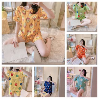 🔥พร้อมส่ง🔥ชุดนอนเสื้อแขนสั้น-กางเกงขาสั้น อก38 เอว34 สะโพก38 ใส่นอนแบบสบายๆ