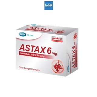 Mega We Care Astax Astaxantine 6 mg. 3x10 Capsules/Box - เมก้า วีแคร์ แอสแท็กซ์ 6 มก. 3x10 แคปซูลเจล/กล่อง