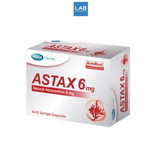 Mega We Care Astax Astaxantine 6 mg. 3x10 Capsules/Box - เมก้า วีแคร์ แอสแท็กซ์ 6 มก. 3x10 แคปซูลเจล/กล่อง