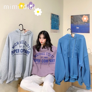 mimi&amp;didi เสื้อฮู้ดแบบสวมหัว แฟชั่นเกาหลีใหม่ล่าสุด ลายตัวอักษร ผ้าหนาผ้านิ่มไส่สบาย 8385#