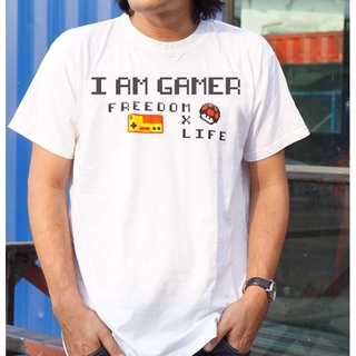 เสื้อยืดสกรีนลายมาริโอ้ เห็ดมาริโอ้ I AM GAMER เกมส์เก่า Mario มีไซส์ใหญ่ Cotton100%