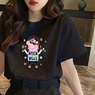 CX คอกลมเกาหลีเสื้อยืดขนาดบวกการ์ตูน Peppa รูปแบบหมูพิมพ์เสื้อยืดผ้าฝ้ายเสื้อยืดขนาดใหญ่สําหรับ $6/