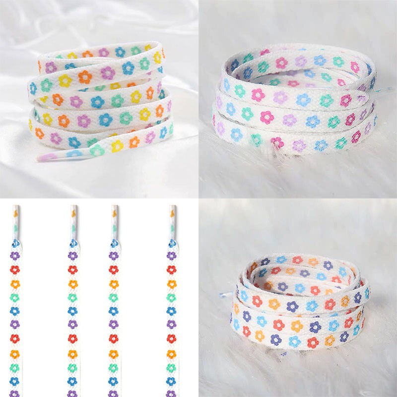 เชือกผูกรองเท้า ลายดอกไม้ สีรุ้ง 1 คู่ 140 ซม.