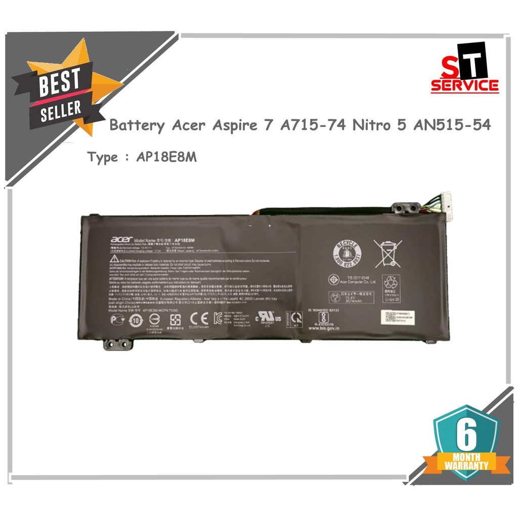 แบตเตอรี่แท้ Battery Acer Aspire 7 A715-74 Nitro 5 AN515-54 AN515-43 Model: AP18E8M