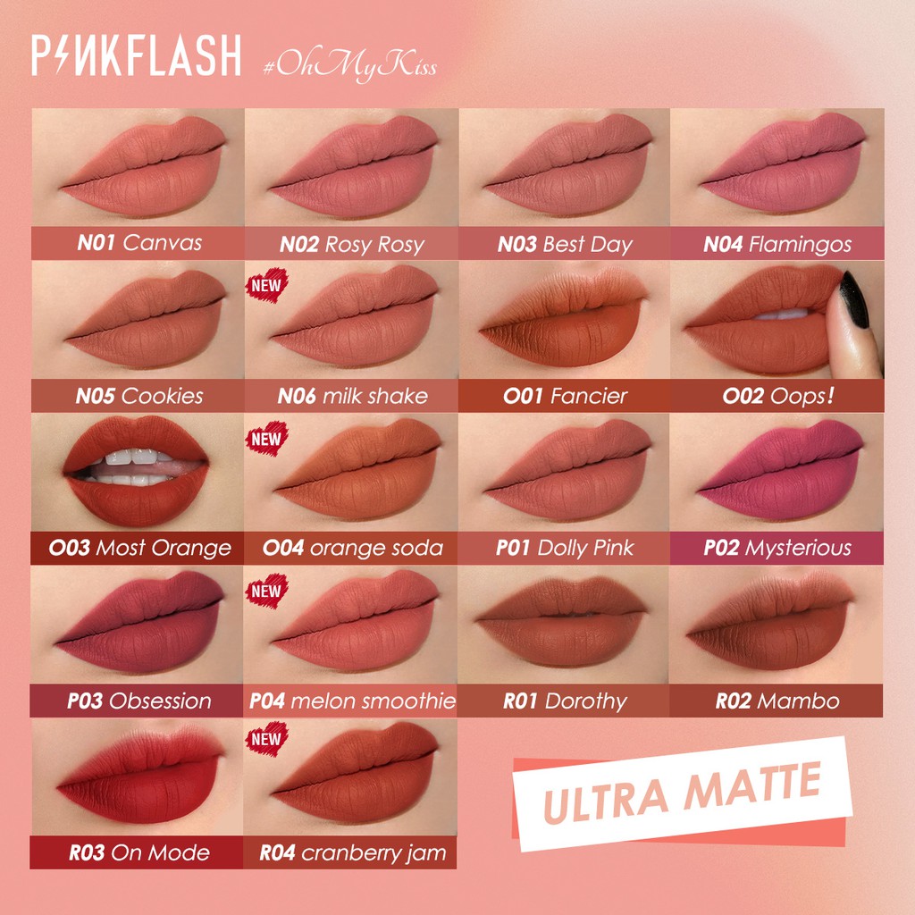 Pinkflash OhMyKiss ลิปสติก เนื้อแมตต์ เพิ่มความชุ่มชื้น ติดทนนาน #8