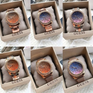 ⚡นาฬิกา Guess หน้าปัดล้อมเพชร สาย3 แบบ  แถมฟรีกล่องหมอนร้าน ฟรีผ้าเช็ด เซ็ทเวลา⚡