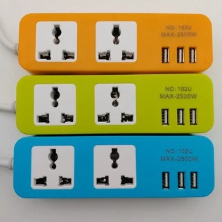 รับประกัน2ปี ปลั๊กไฟ 3ช่องUSB 3เมตร/5เมตร มีสวิตซ์เปิดปิด (สุ่มสี)