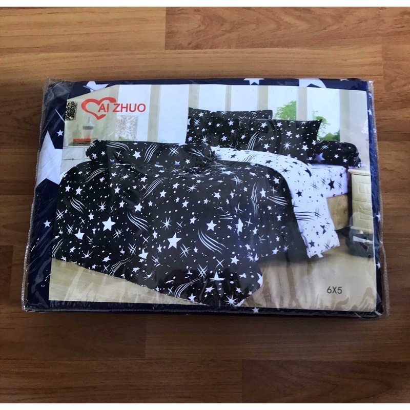 ชุดผ้าปูที่นอนสีพื้น 6 ฟุต 5 ชิ้น ชุดผ้าปูที่นอนสีน้ำเงินรายดาวขาว ชุดผ้าปูยี่ห้อ AI ZHUO