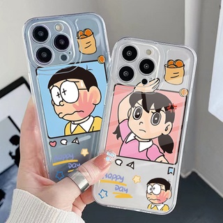 เคสโทรศัพท์มือถือ TPU แบบใส ขอบสี่เหลี่ยม กันกระแทก ลาย Nobita Nobi Minamoto Shizuka สําหรับ Samsung Galaxy S22 Plus Note 20 Ultra 10 S21 FE S20