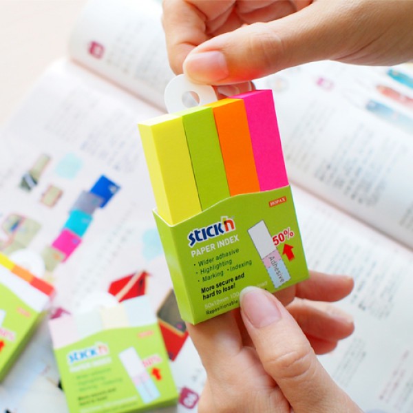STICK'N กระดาษโน้ตดัชนี กระดาษ Index สติก เอ็น 21017P (4 สี) 1.2x5 cm.