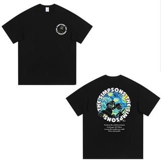 เสื้อยืดคอกลมcrew neckเสื้อยืดแขนสั้น ทรงหลวม พิมพ์ลายตัวอักษร Simpson Family Circle Starry Sky สีน้ํามัน แบบสร้างสรรค์