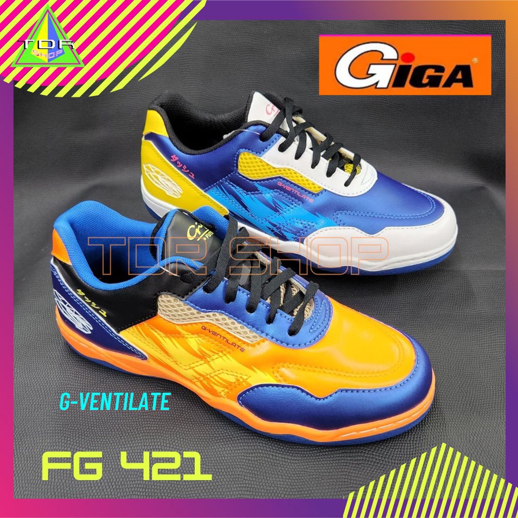 Giga รุ่น FG 421 ใหม่สุด รองเท้าฟุตซอล น้ำเงิน สีส้ม พื้นยาง ใส่สบาย เหมาะกับทุกสนาม ทรงสวย