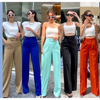 Richest raurent pants กางเกงเอวสูง ขากระบอกใหญ่ยาวทรงสวย ขอบเอวสวย