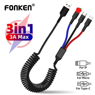 Fonken 3 in 1 สายชาร์จ USB 3A Type C 2.4A Micro USB IOS สําหรับ Huawei Xiaomi Samsung