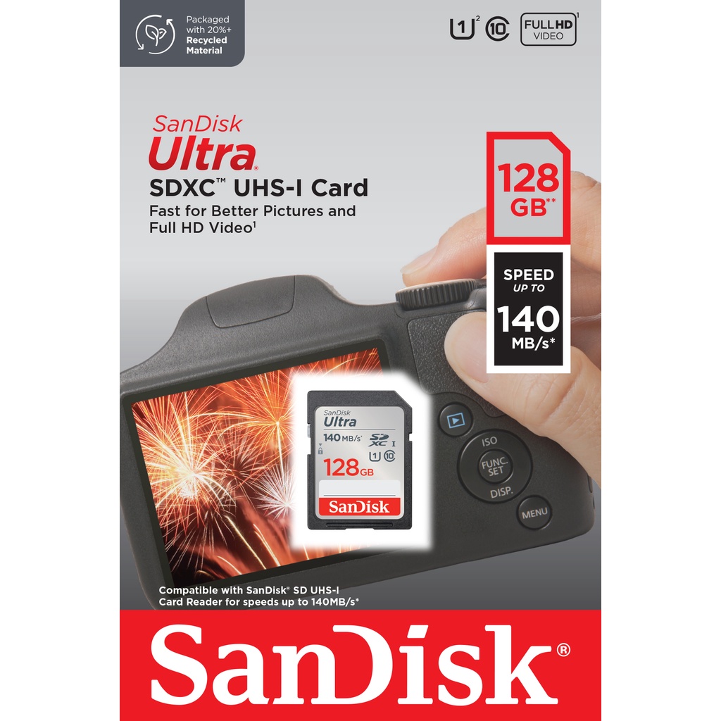 SanDisk Ultra SD Card SDXC UHS-I Memory Card 128GB 140MB/s C10 U1 Full HD ( SDSDUNB-128G-GN6IN) เมมโมรี่การ์ด สำหรับ กล้องมิลเลอร์เลส DSLR Mirrorless  ประกัน10ปี | Shopee Thailand