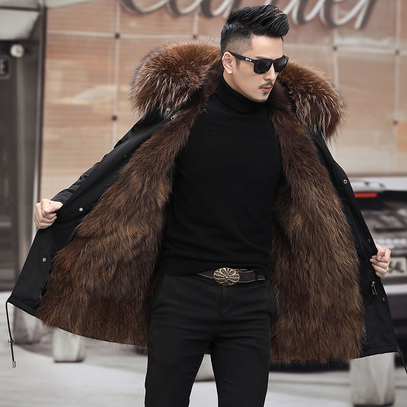 ดาวดวงเดียวกันMens Fur Coat ฤดูหนาว Faux Fur Outwear Hooded Coat Hoodies Casual Parka แจ็คเก็ตยาวขนแกะ Overcoats Ropa De #4