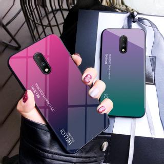 เคสโทรศัพท์ แบบกระจกนิรภัย สีหรูหรา บางพิเศษ ไล่สี ป้องกันด้านหลัง สำหรับ Oneplus 7 Pro 5T 6T 5 6 Luxury Color Ultra-Thin Gradient Tempered Glass Back Cover Phone Case