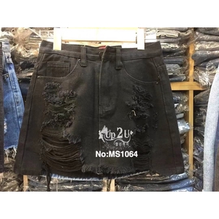 Mystyle jeansกระโปรงยีนส์สั้น เอวสูง ผ้าไม่ยืดสีดำไซส์S,M MS1064