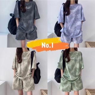 No.1🌈พร้อมส่ง🌈เสื้อยืดคอกลมแขนสั้นโอเวอร์ไซส์+กางเกงขาสั้นเอวยาง GX(405)