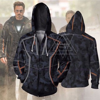 พร้อมส่ง เสื้อแจ็กเก็ตกันหนาว แขนยาว มีฮู้ด มีซิป ลาย Tony Stark Same iron Man 3D สําหรับผู้ชาย