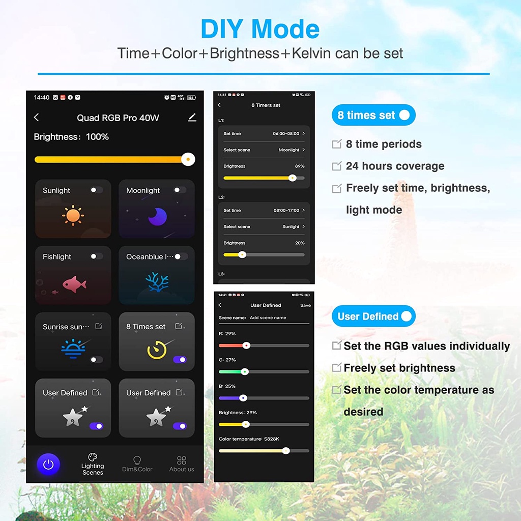 （การจัดส่งที่รวดเร็ว)15 วัตต์ LED Full Spectrum Nano Aquarium Light, โคมไฟพิพิธภัณฑ์สัตว์น้ำพร้อมตัวจับเวลา, การควบคุมแอพอัจฉริยะตู้ปลาไฟ RGB LED, พระอาทิตย์ขึ้นดวงอาทิตย์ดวงจันทร์, โหมด DIY, แสงคลิป - รูปที่ 7