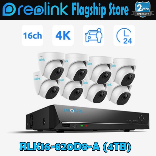 Reolink RLK16-820D8-A 4TB 4K Smart PoE NVR 16-Channel PoE Security กล้อง 24/7 บันทึกคน/การตรวจจับยาน