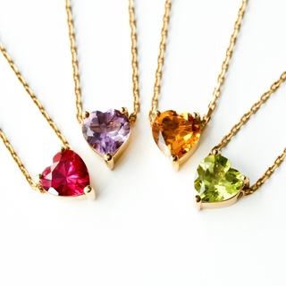 LUCY SUMMER Heart Necklace สร้อยคอ พร้อมจี้หัวใจฝังพลอยแท้ Heart Cut หัวใจ ขนาด 7 มม.