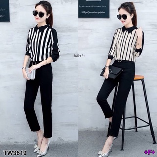 👗Pfashion [ส่งไว!!🚛] P3619 set เสื้อแขนยาว ลายริ้ว +กางเกงขายาว ทรงเดฟ set long sleeve shirt + stripes + long