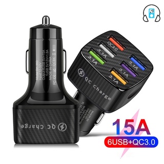 ที่ชาร์จโทรศัพท์ในรถยนต์ 5V 6 USB เรืองแสง ชาร์จเร็ว QC3.0 6 พอร์ต