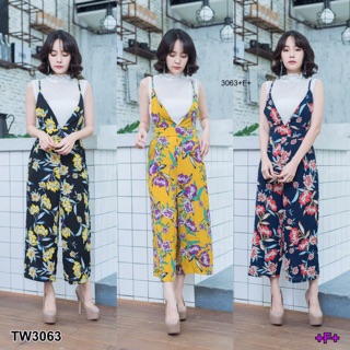 Set 2ชิ้น เอี๊ยมกางเกงขายาว เอวสูง ลายดอก