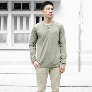 Button neck long sleeve t-shirts