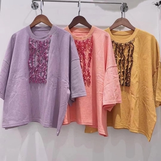 Sunnycoolstuff เสื้อยืดคอกลมทรงหลวม oversize สีแคนดี้