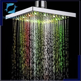 ☆มีสินค้า☆โมเดิร์น LED เปลี่ยนสี Water Glow Square Rain Bathroom Shower Head ใหม่