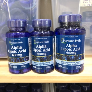 Puritan’s Pride [8v ALA 600mg 30,60,120 capsules #1ในไทย] ผิวขาวใส Alpha Lipoic Acid เอแอลเอ ลดน้ำตาล ริ้วรอย 600 mg