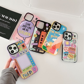 แนวโน้ม BTS การ์ตูน ประทับ เคสไอโฟน 14 Pro Max iphone 13 pro max 14 plus 12 11 Pro Max Case ใหม่ ขอบสี เรียบง่าย โปร่งใส ป้องกันการหล่น ซิลิกาเจล นุ่ม เคส