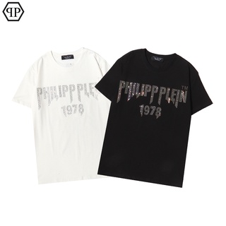 Philipp Plein เสื้อยืดแขนสั้นเนื้อผ้าฝ้ายแฟชั่นสําหรับผู้หญิงและผู้ชาย