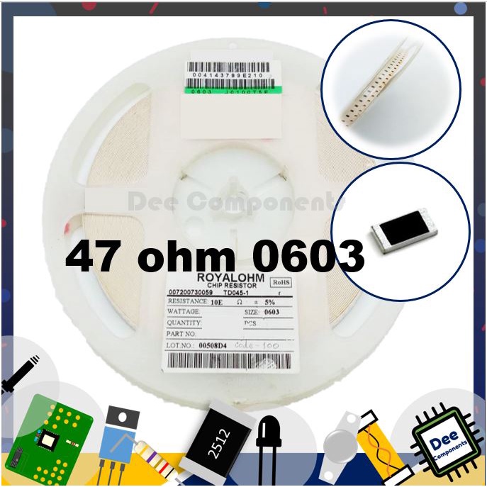 47 Ohm 0603 ±1% 100 mW ± 100ppm/°C RC0603FR-0747RL YAGEO 1-A2-6 (ขายยกแพ็ค 1 แพ็ค มี 100 ชิ้น)