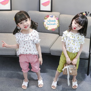 ชุดเด็กผู้หญิง เสื้อแขนสั้น กางเกงขาสามส่วน 📌พร้อมส่งในไทย📌