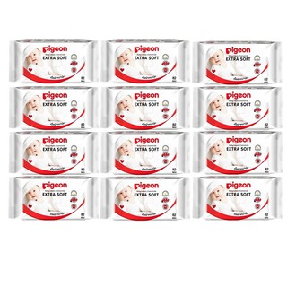 ℗✼✑Pigeon Baby wipes chamomile พีเจนท์ เบบี้ไวพส์ สูตรคาโมมายล์ 82 ชิ้น (เซต12 ห่อ)