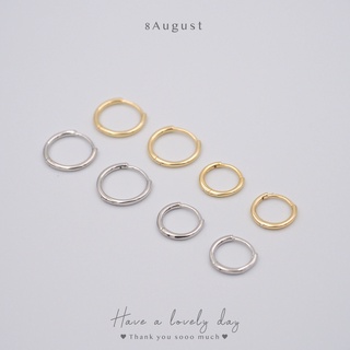 8August ต่างหูเงินแท้ ต่างหูห่วง ขอบมน แบบบาง เรียบง่าย สไตล์มินิมอล Minimal Hoop Earrings S925 (A1)