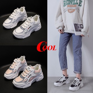 COOL SHOES (มาใหม่ AR-19)  รองเท้าผ้าใบผู้หญิง เสริมส้น 5 ซม.สามสีดำขาวและชมพ