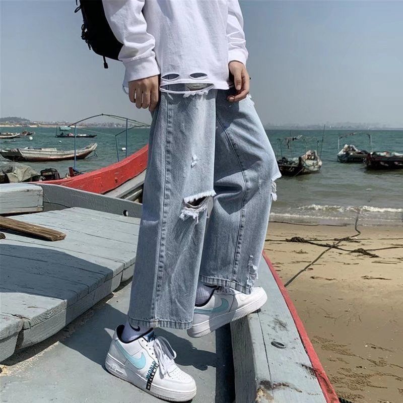 Ripped jeans men s loose tide brand summer thin section Korean trend ...