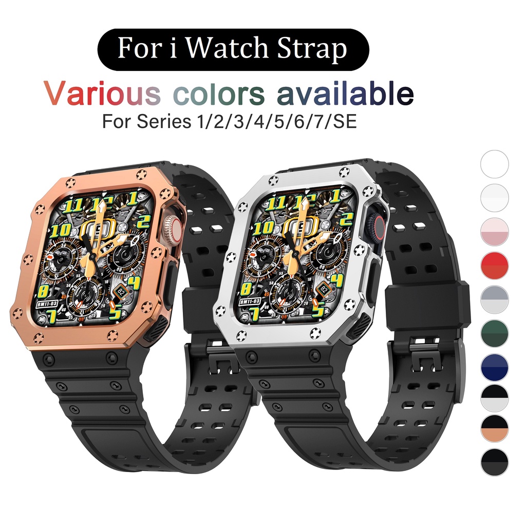 ใหม่ สายนาฬิกาข้อมือยาง 2 in 1 สําหรับ AppleWatch Series 7 SE 6 5 4 3 2 1 ขนาด 38 มม. 40 มม. 41 มม. 42 มม. 44 มม. 45 มม.